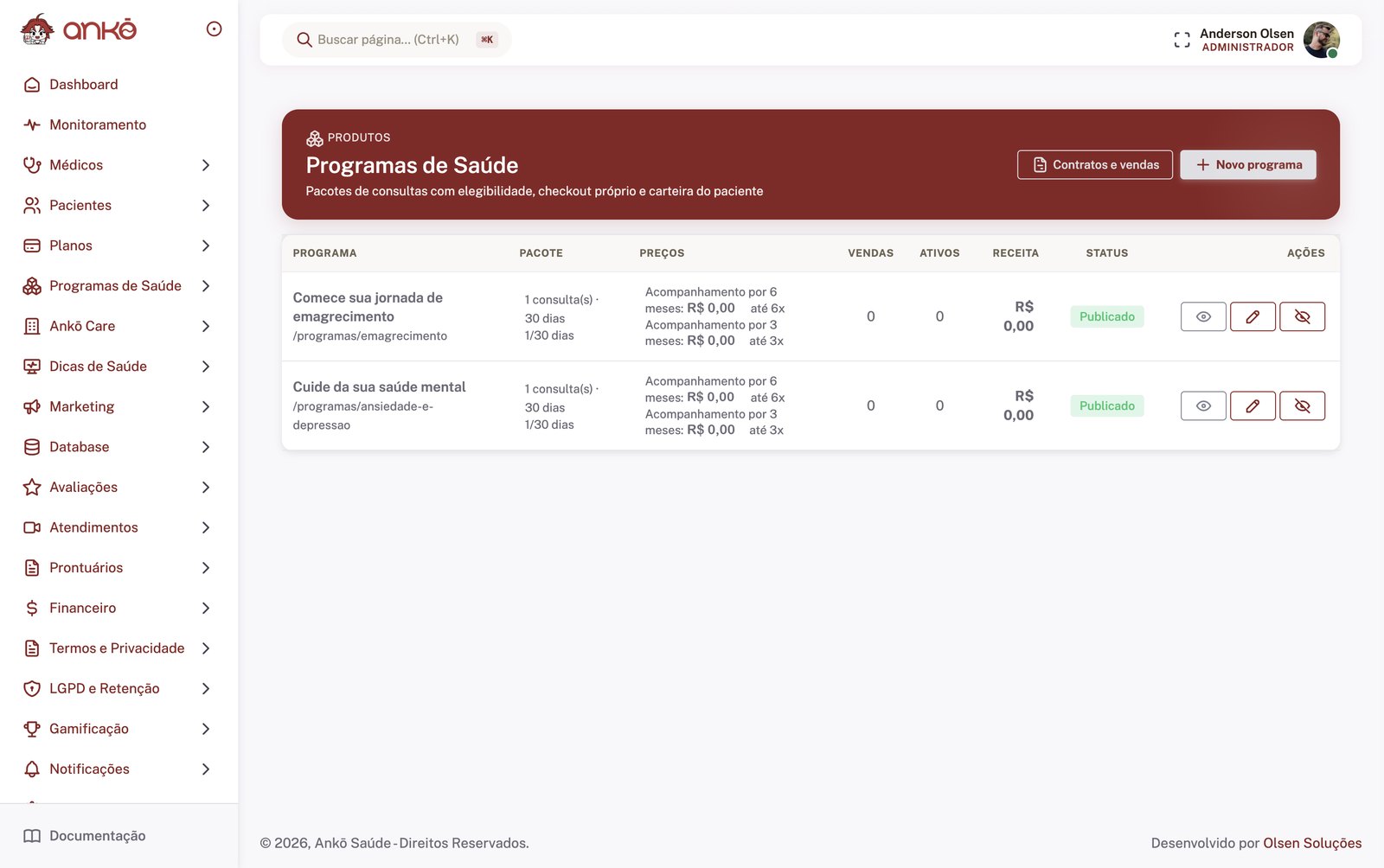 Anko Saúde — O painel administrativo — tela 5