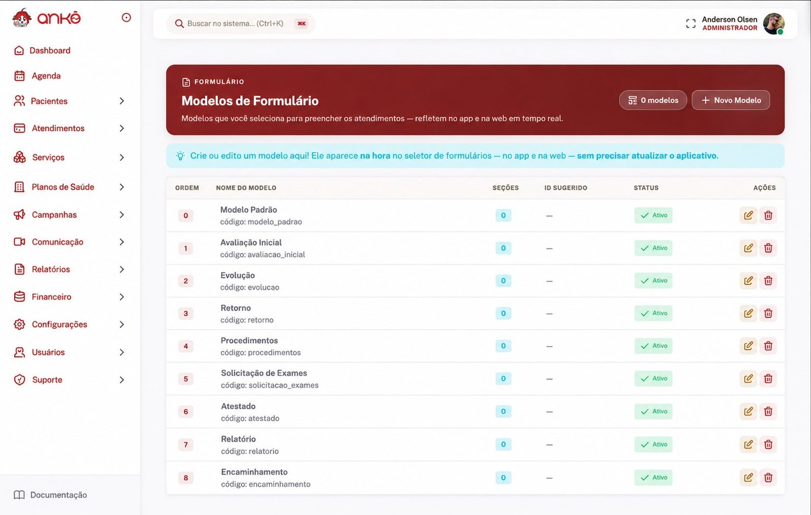 Anko Saúde — O painel administrativo — tela 7
