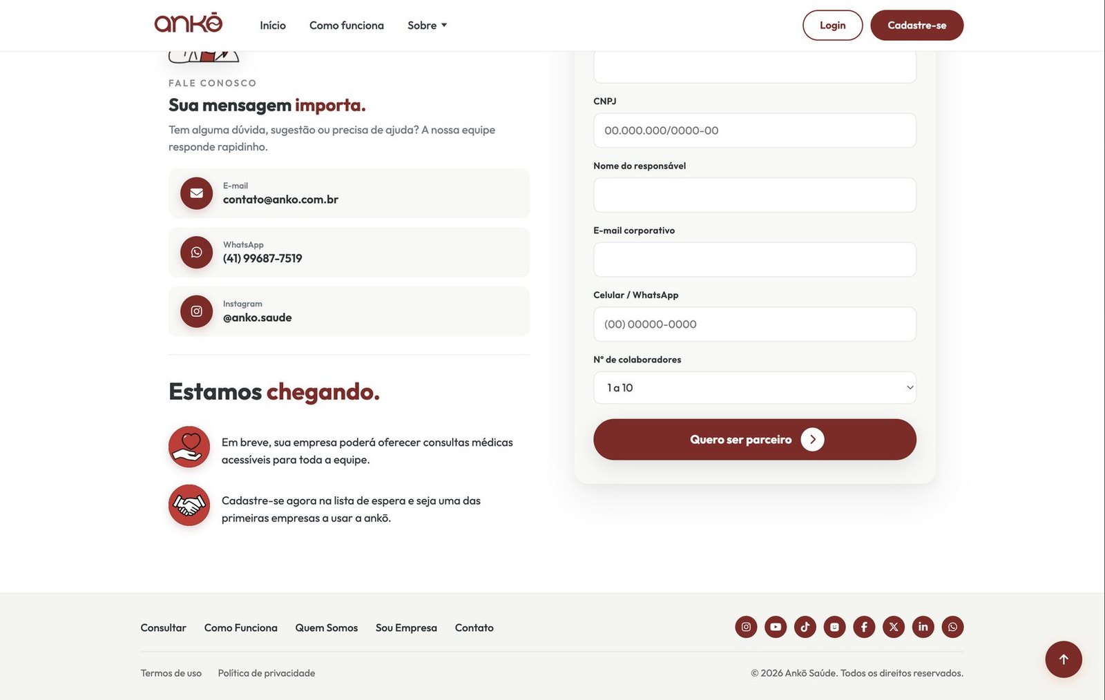 Anko Saúde — O site — tela 4